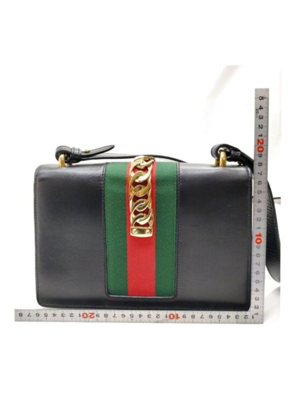 Authentic Gucci Sylvie Leather Shoulder Crossbody Bag Web Stripe Black - Picture 3 of 16